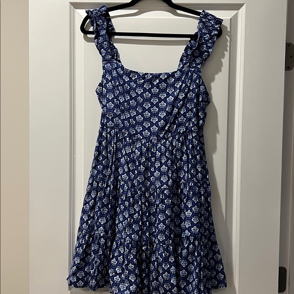Aqua Navy and White Floral Dress